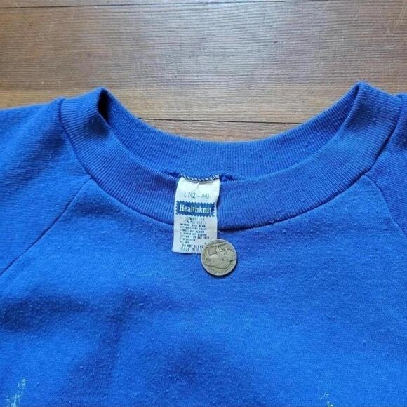 Vtg 70s HEALTHKNIT Plain Earthtone Paint Splatter Crewneck Sweatshirt S USA - Picture 2 of 4